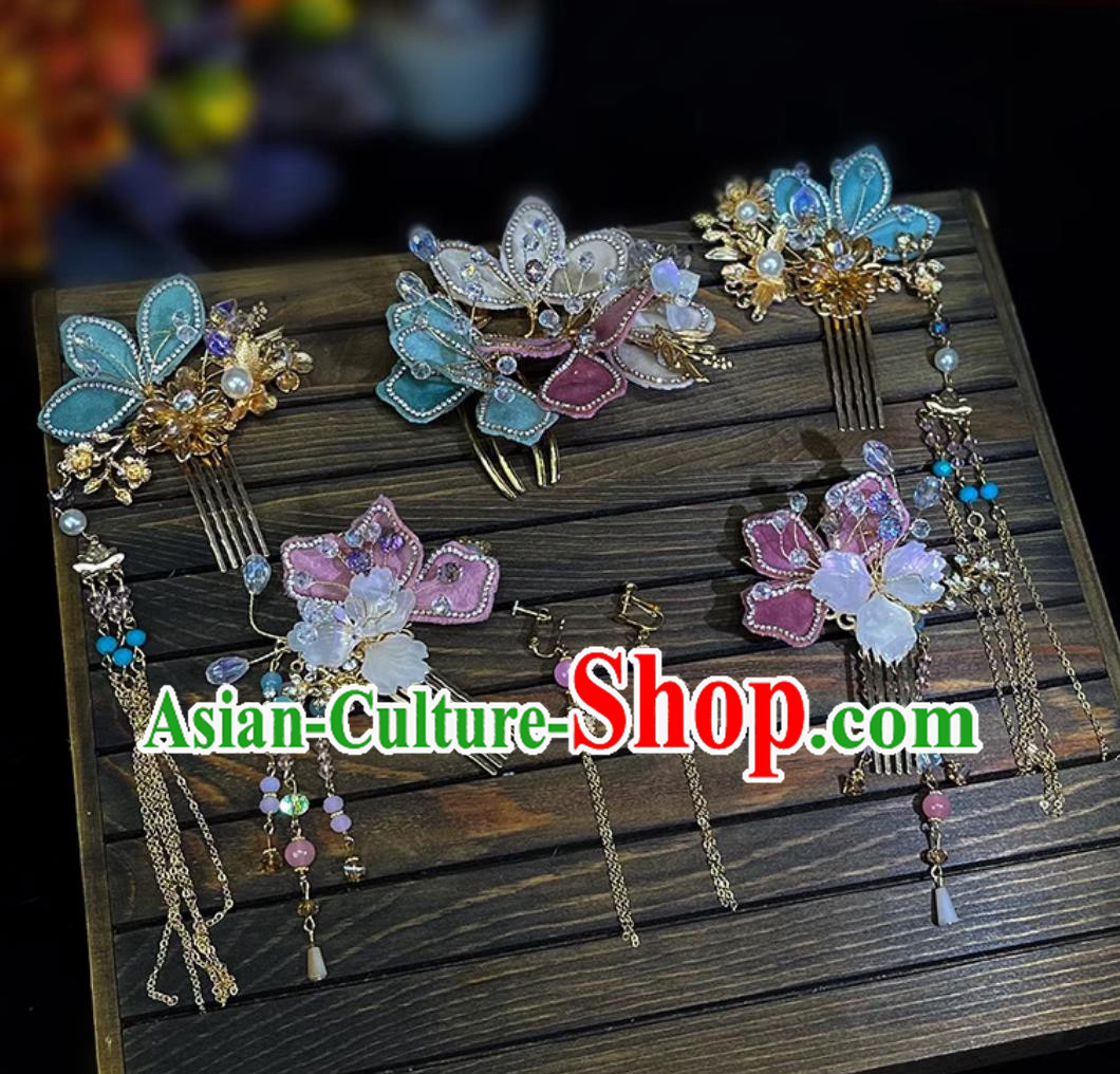 Traditional China Wedding Hair Accessories Handmade Cheongsam Headpieces Bride Hairpins Complete Set