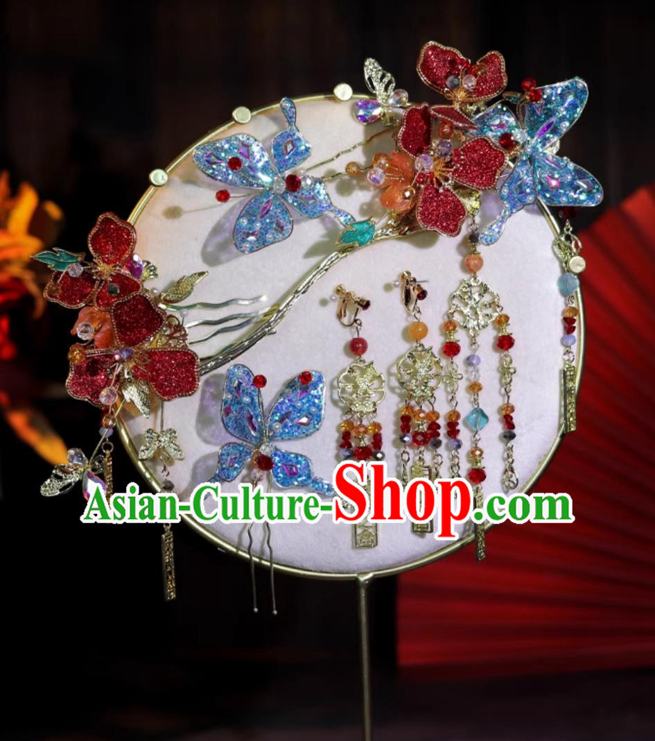 Handmade Cheongsam Headpieces Bride Hairpins Traditional China Wedding Hair Accessories Complete Set