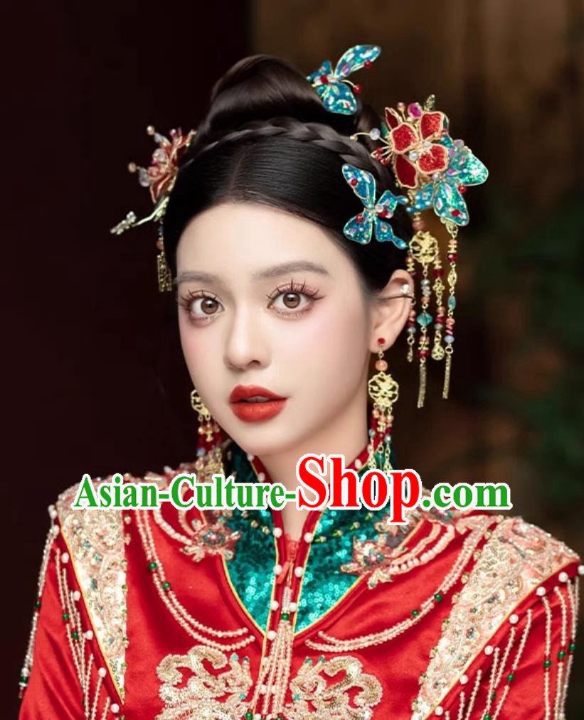 Handmade Cheongsam Headpieces Bride Hairpins Traditional China Wedding Hair Accessories Complete Set