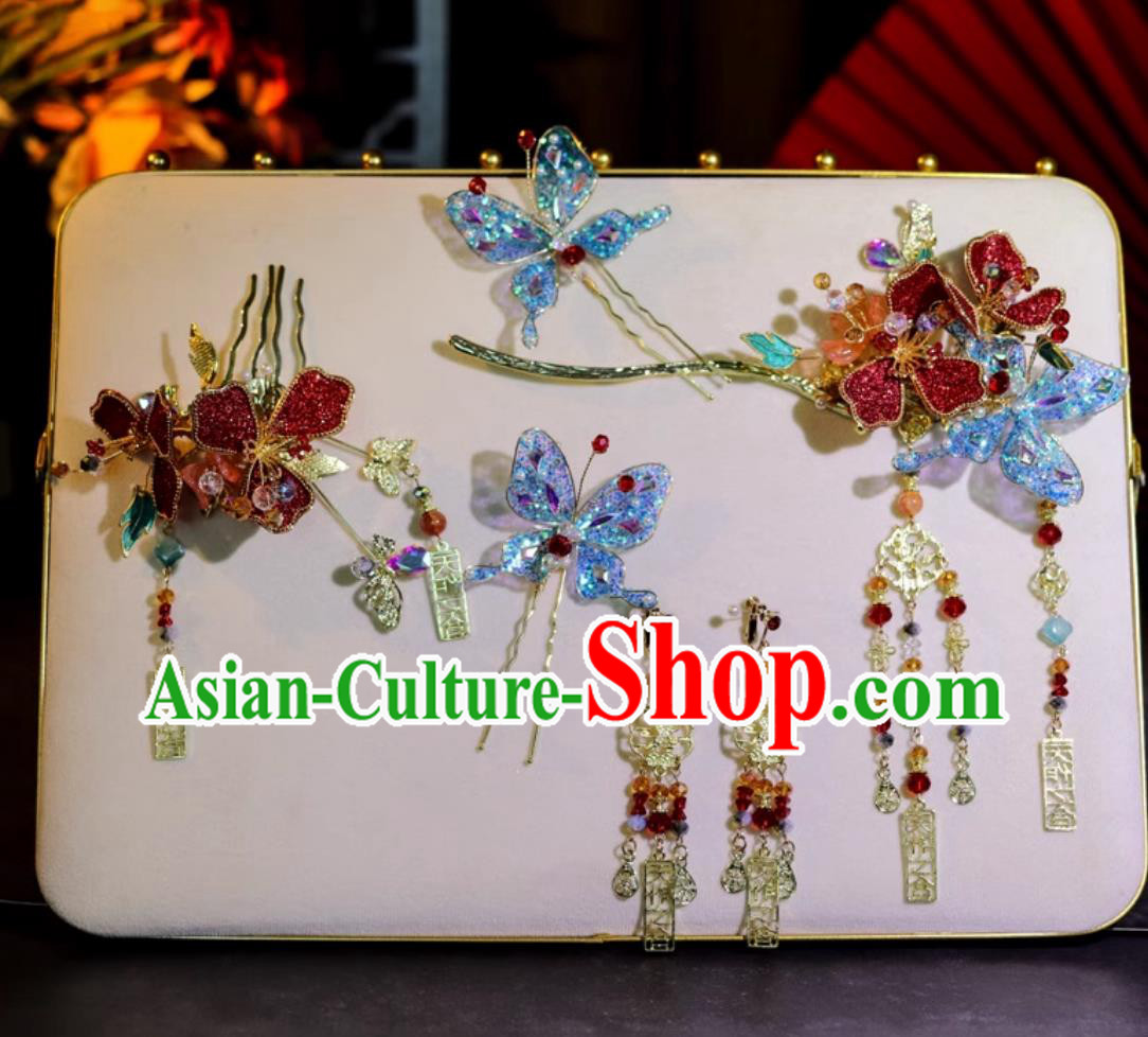 Handmade Cheongsam Headpieces Bride Hairpins Traditional China Wedding Hair Accessories Complete Set