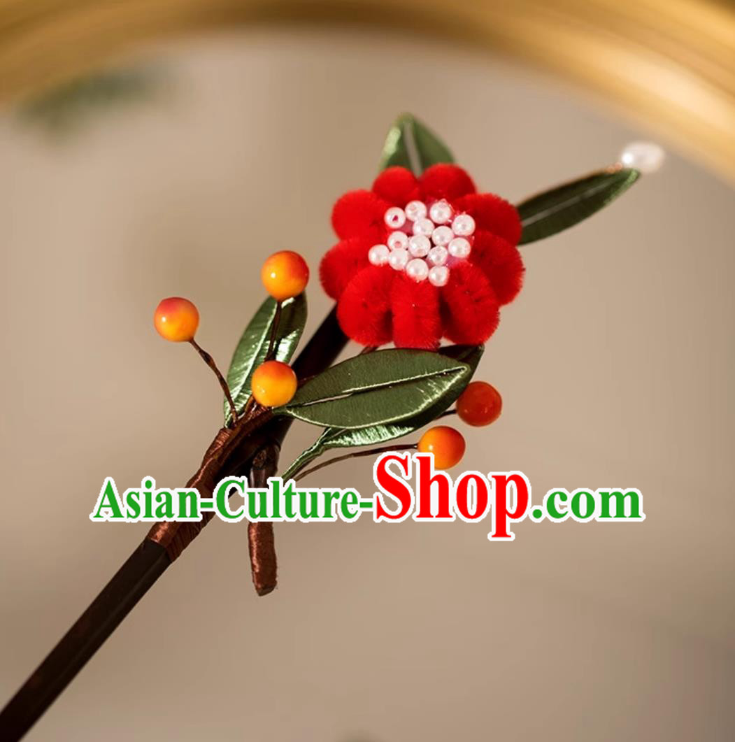 Handmade Cheongsam Headpiece Intangible Cultural Heritage Red Chrysanthemum Hairpin Traditional China Hair Accessories