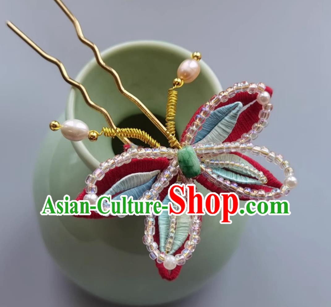 China Cheongsam Hair Jewelry Traditional Hanfu Headpiece Handmade Beads Butterfly Hairpin