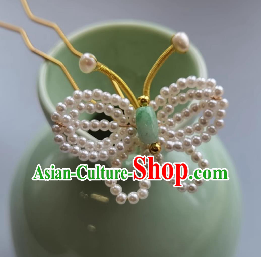 Handmade Pearls Butterfly Hairpin China Cheongsam Hair Jewelry Traditional Hanfu Headpiece