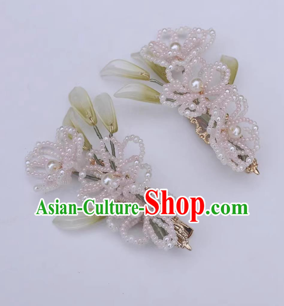 Traditional Hanfu Headpieces Handmade Pink Beads Hair Sticks China Cheongsam Hair Accessories