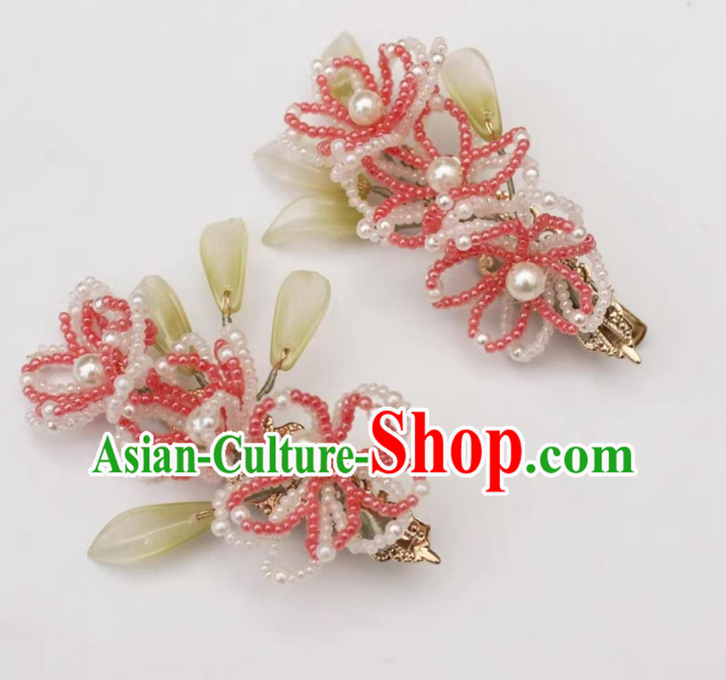 China Cheongsam Hair Accessories Traditional Hanfu Headpieces Handmade Red Beads Hair Sticks