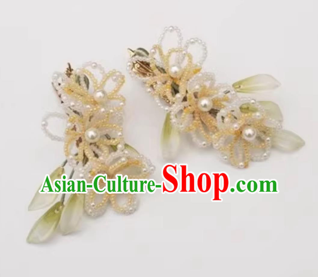 Handmade Yellow Beads Hair Sticks China Cheongsam Hair Accessories Traditional Hanfu Headpieces
