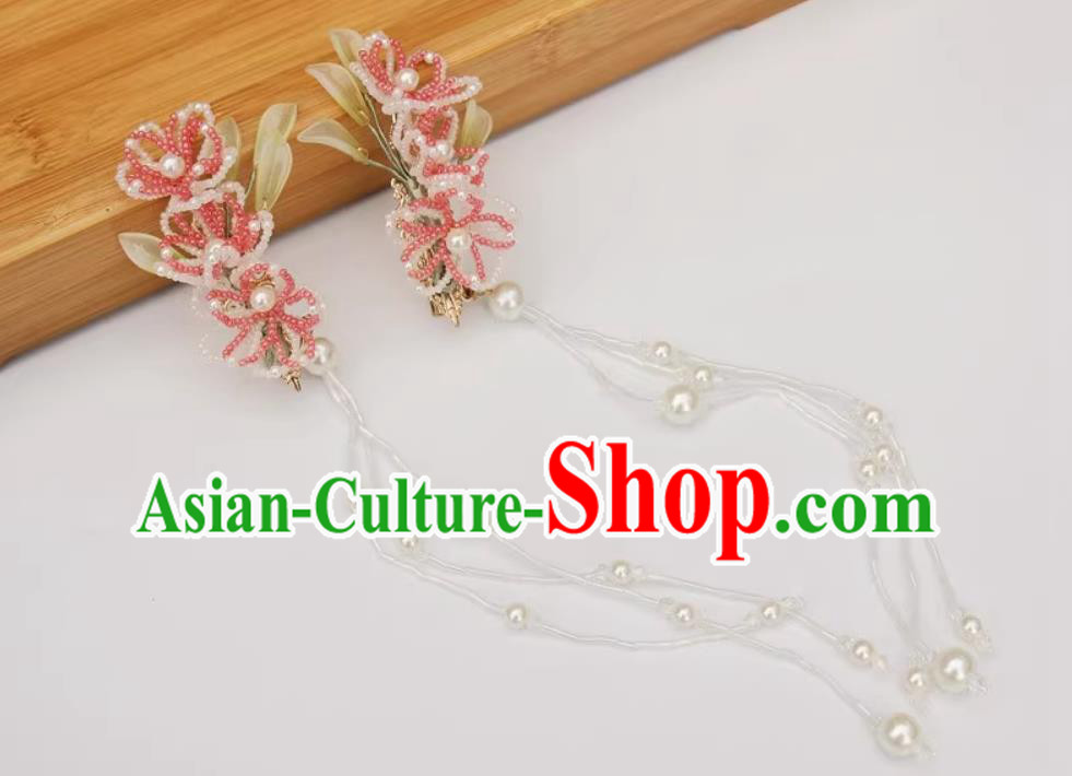 China Cheongsam Hair Accessories Traditional Hanfu Tassel Headpieces Handmade Red Beads Hair Clips