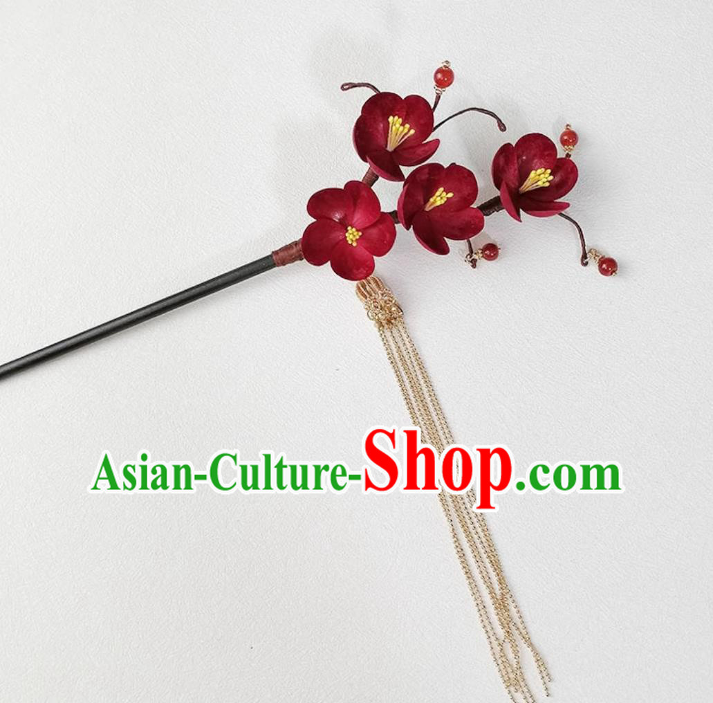 Traditional Hanfu Headpiece Handmade Intangible Cultural Heritage Plum Blossom Tassel Hairpin China Cheongsam Hair Accessories