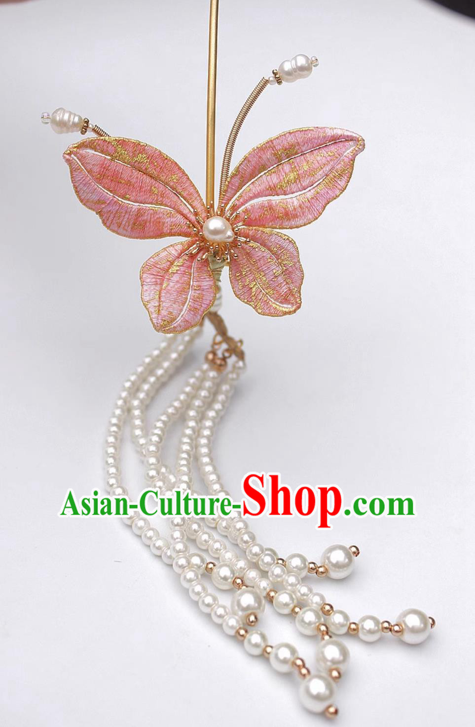 Handmade Pink Butterfly Tassel Hairpin China Cheongsam Hair Jewelry Traditional Hanfu Headpiece