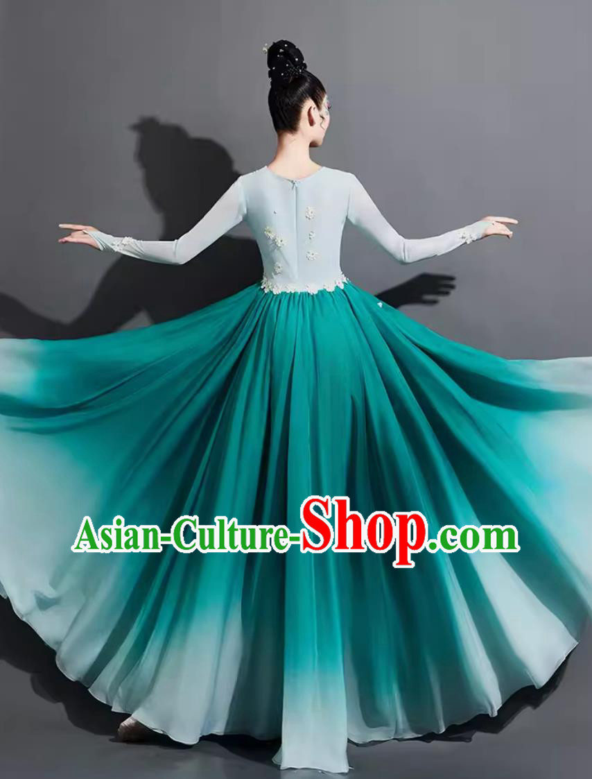 Chinese Jasmine Woman Group Dance Costume Modern Dance Clothing China Classical Dance Blue Dress