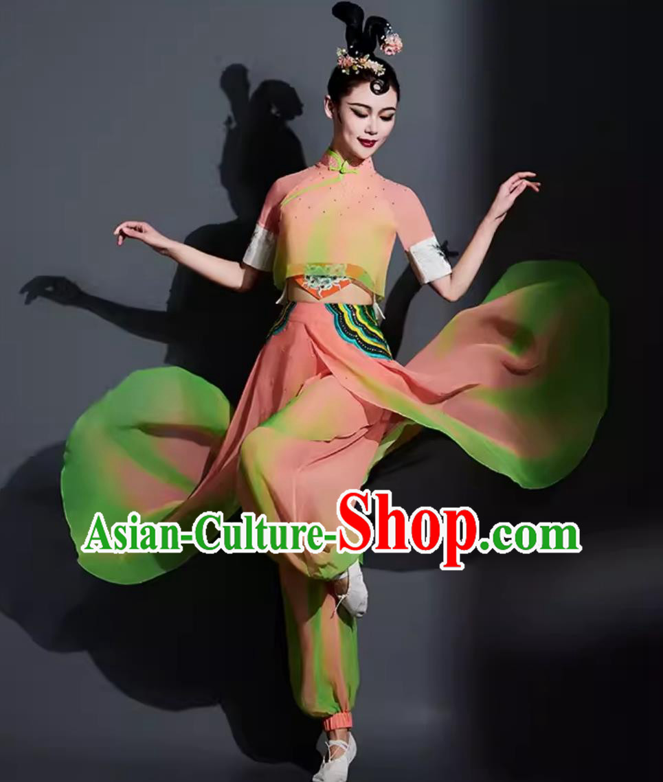 Traditional Fan Dance Women Group Dance Clothing China Yangko Dance Pink Outfit Chinese Umbrella Dance Costume