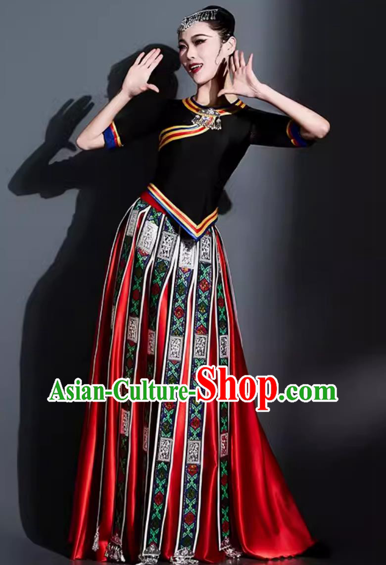 Chinese Classical Dance Costume Traditional Tibetan Ethnic Dance Clothing China Zang Nationality Dance Dress