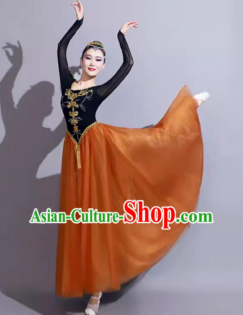 China Xinjiang Dance Dress Chinese Dance Contest Costume Traditional Ethnic Dance Clothing