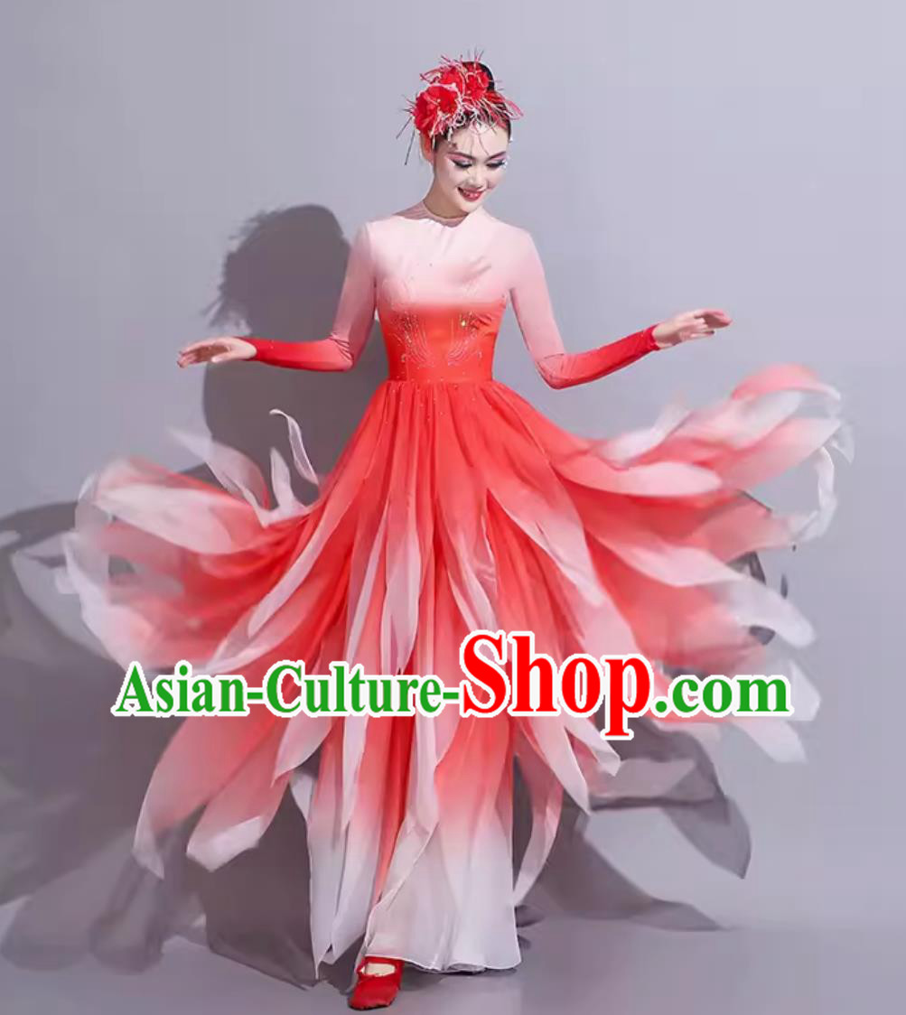 Traditional Women Group Dance Clothing China Classical Dance Red Dress Chinese Dance Contest Costume