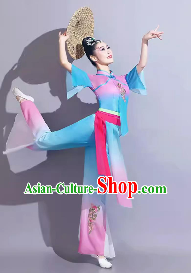 Chinese Yangko Dance Costume Traditional Women Group Dance Clothing China Folk Dance Blue Outfit