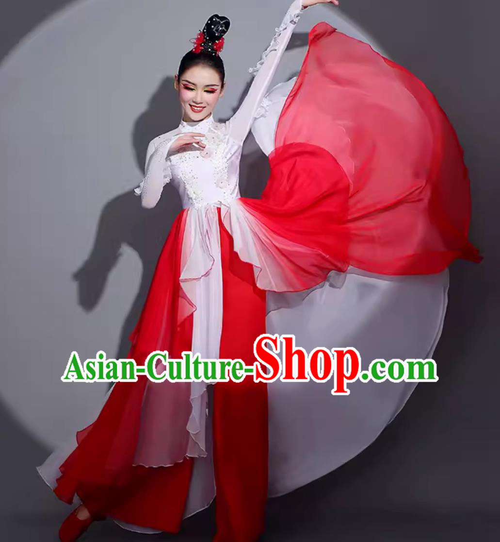 Traditional Women Group Dance Clothing China Classical Dance Red Dress Chinese Dance Contest Scale Costume