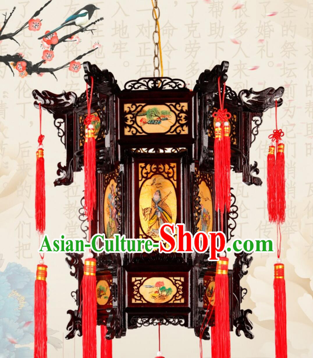 Handmade Chinese Palace Lantern Large Three Layers Antique Style Wood Lantern Eight Immortals Lamp