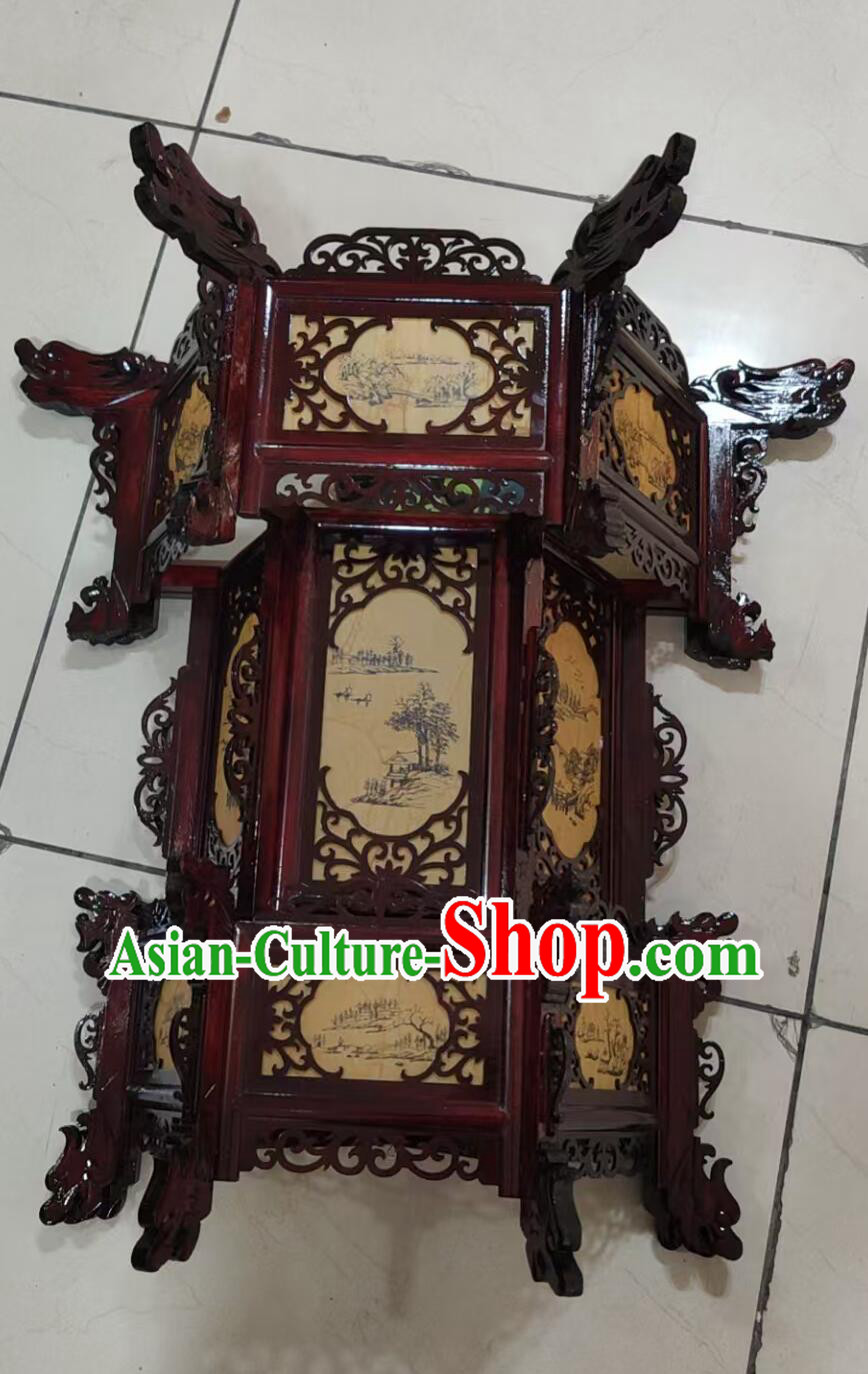Traditional Chinese Palace Lantern Large Three Layers Antique Style Wood Lantern Handmade Landscape Lamp