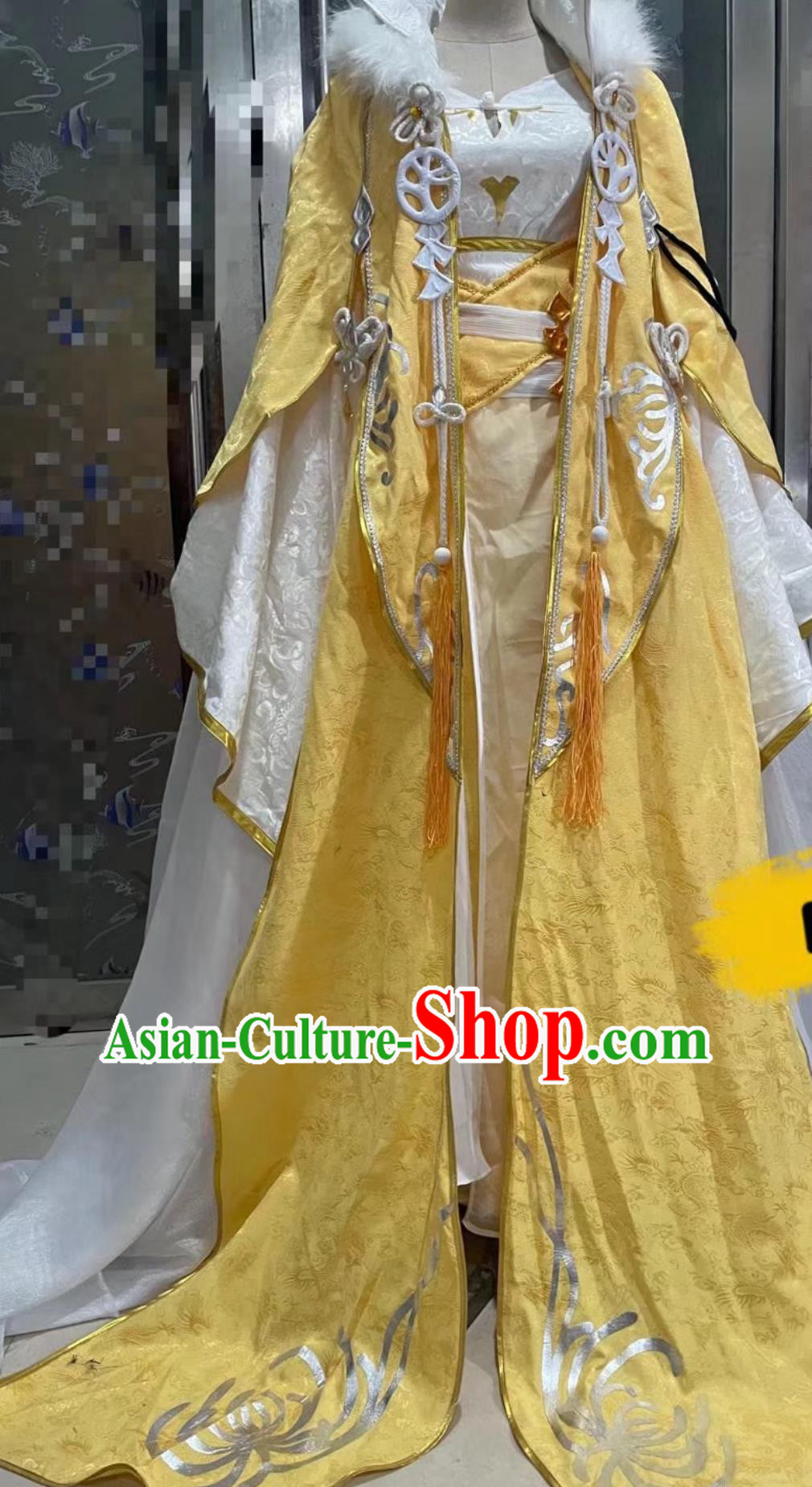 Ancient Chinese Empress Costume China Online Game Sword Heroes Fate Young Woman Cosplay Yellow Dress