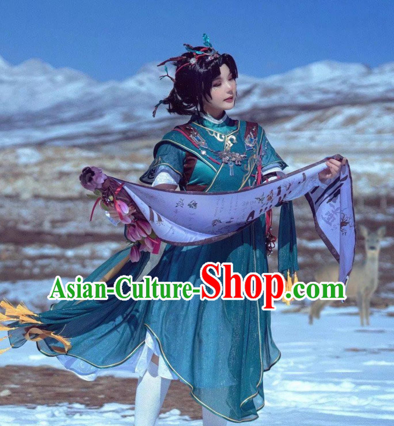Ancient Chinese Young Lady Costume China Online Game Sword Heroes Fate Beitian Medical Sect Cosplay Swordswoman Green Dress