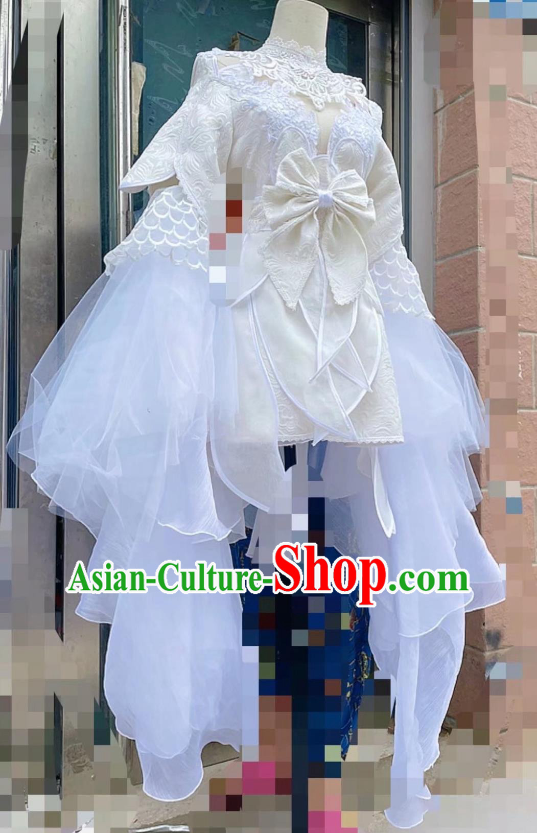 Ancient Chinese Young Lady Costume China Online Game Sword Heroes Fate Cosplay Puti Chanyin White Dress