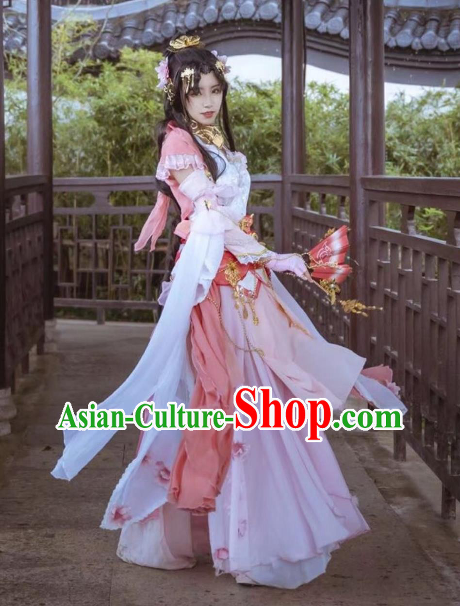 Ancient Chinese Princess Costume China Online Game Sword Heroes Fate Cosplay Qixiu Hall Young Woman Pink Dress