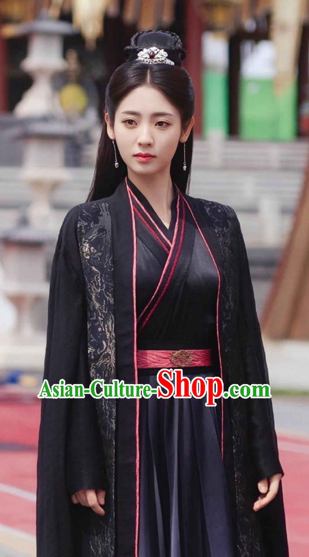 Traditional Chinese Female Hanfu TV Series Drama Burning Flames Heroine Bai Cai Costume Ancient China Swordswoman Black Dress