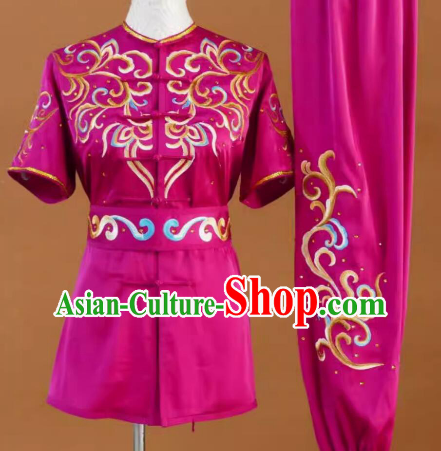 China Martial Arts Competition Woman Nanquan Fushia Uniform Professional Wushu Tournament Championships Costume Chinese Kung Fu Suit