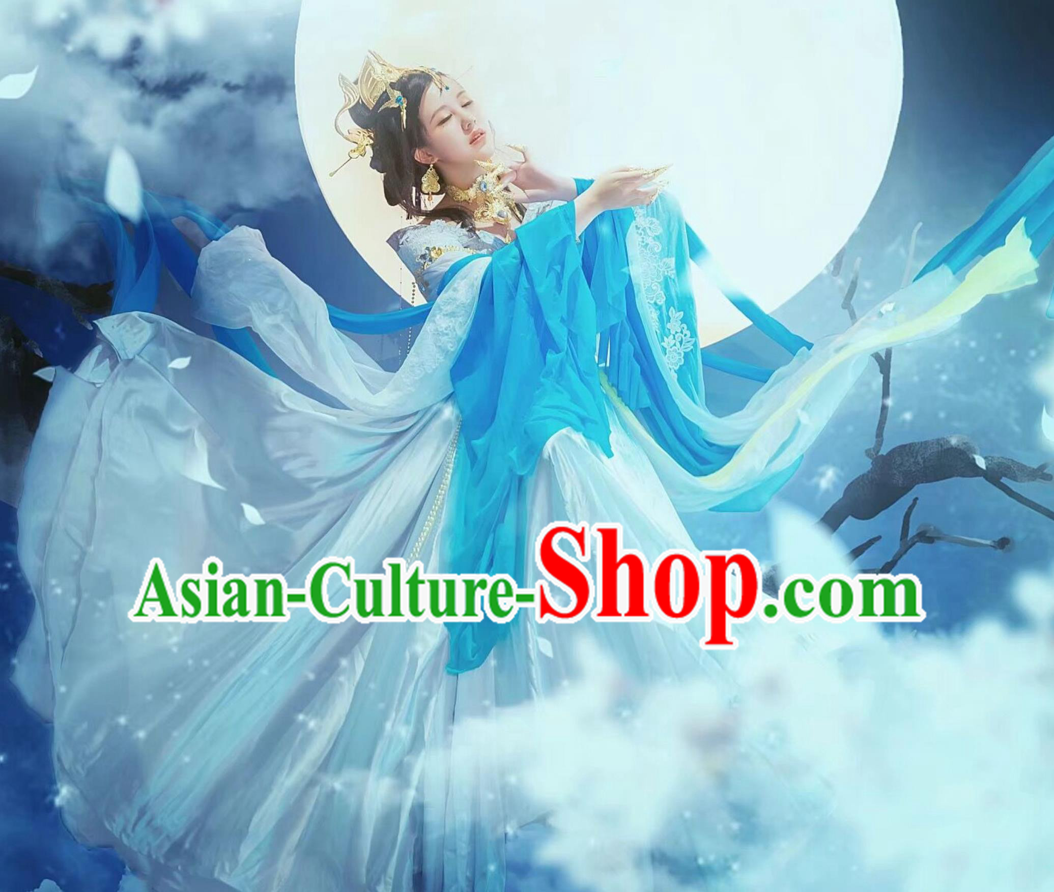 Cosplay Online Game Sword Heroes Fate Qixiu Hall Costume China Young Beauty Blue Dress Ancient Chinese Goddess Clothing