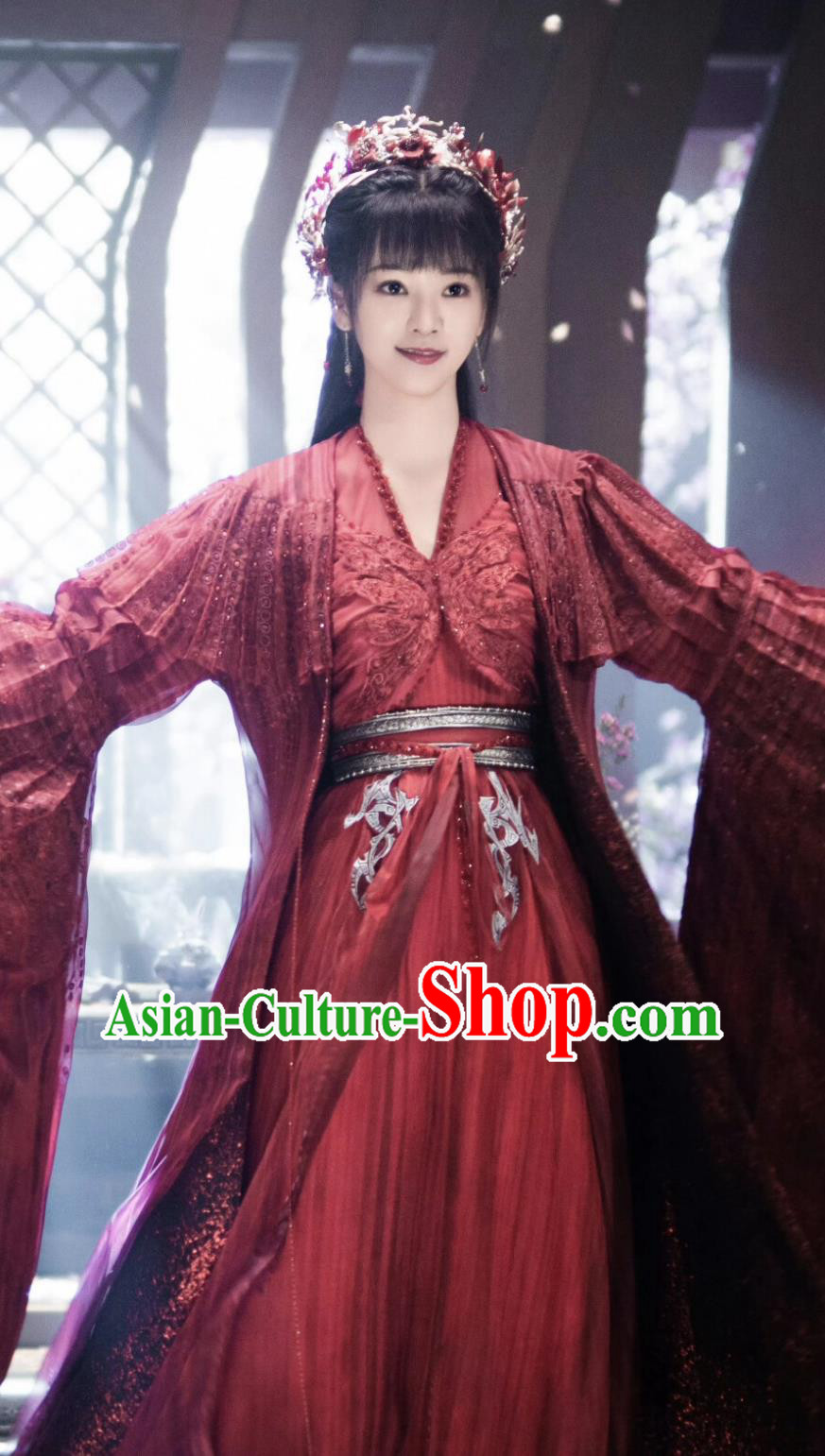 Ancient China Young Lady Clothing Traditional Chinese Wedding Hanfu Dress TV Series Drama Burning Flames Ming Yue Red Costume