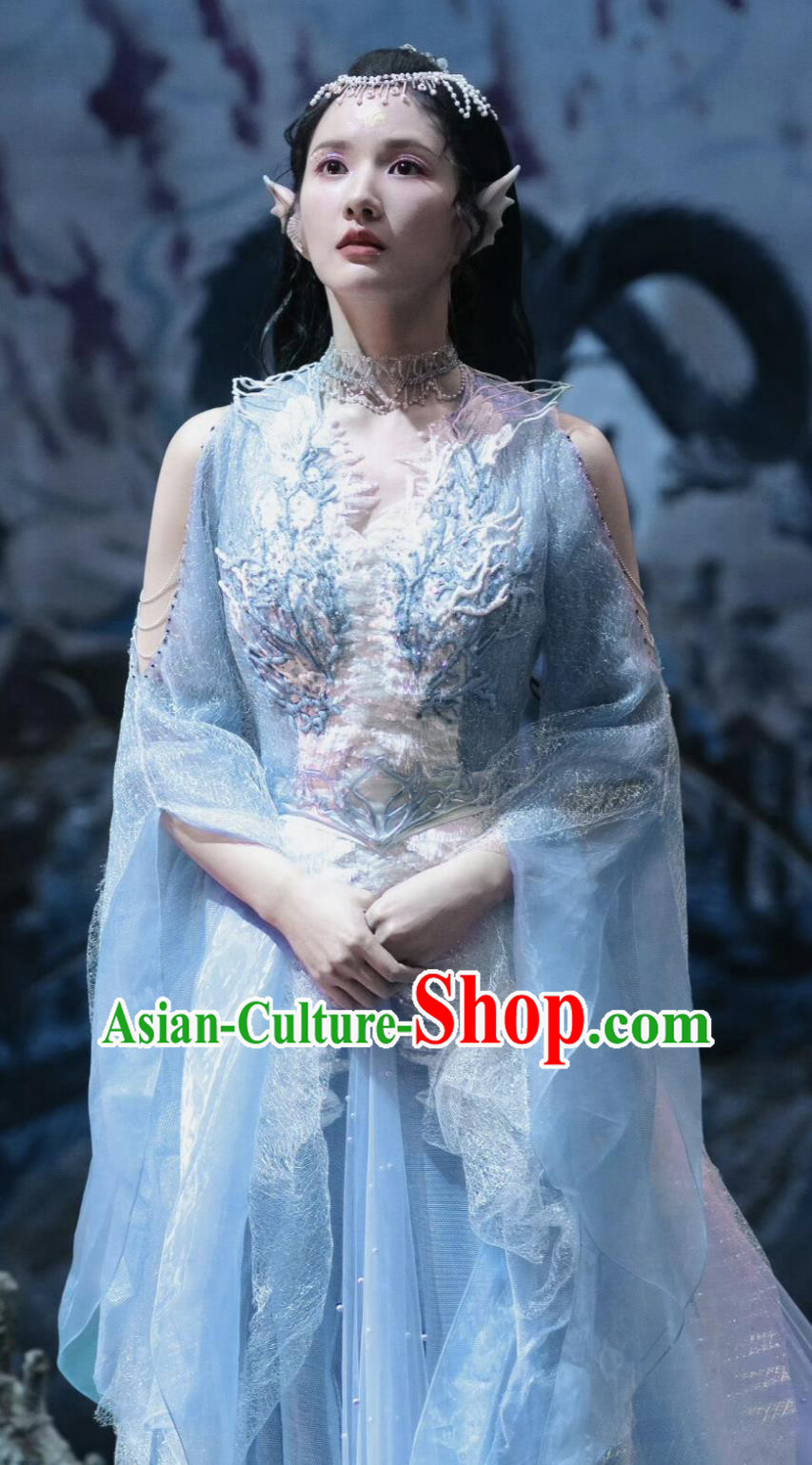 TV Series Drama Burning Flames Siren Princess Bei Er Costume Ancient China Fairy Clothing Traditional Chinese Blue Hanfu Dress