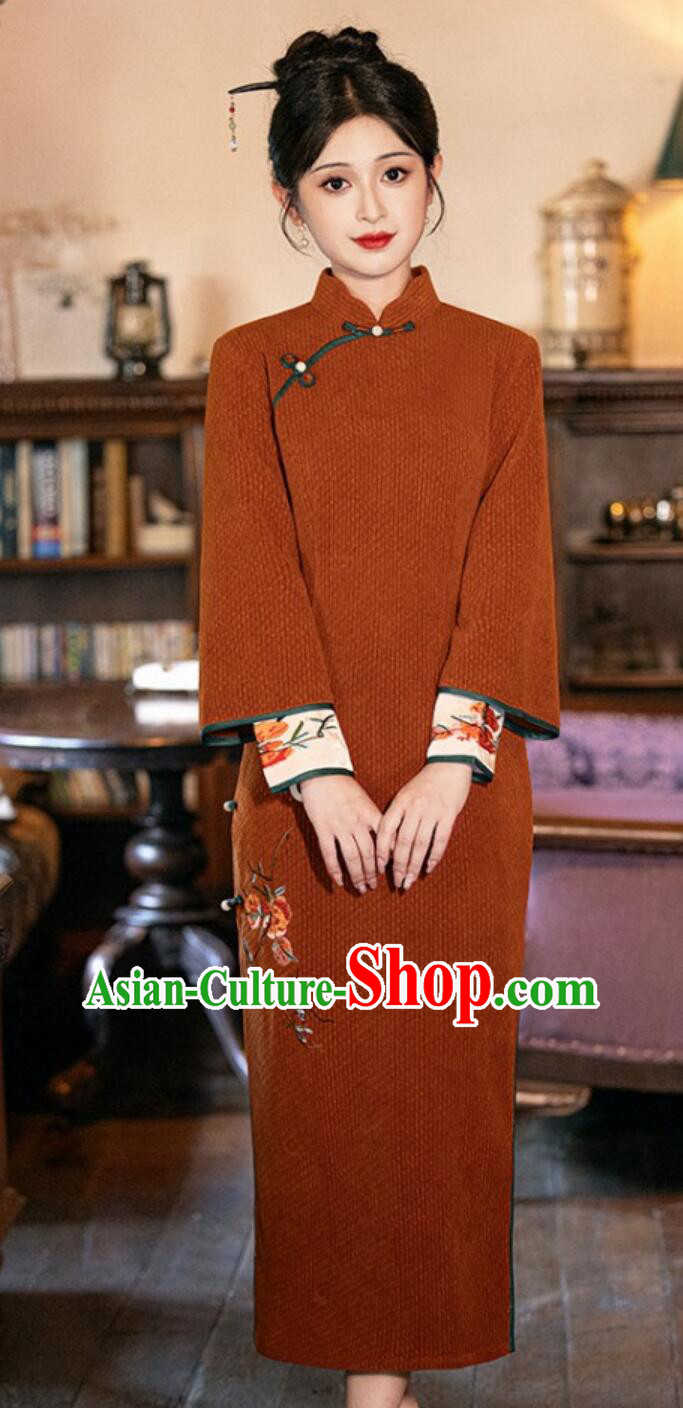 China Classical Cheongsam Traditional Chinese Clothing Embroidered Modern Qipao Dress