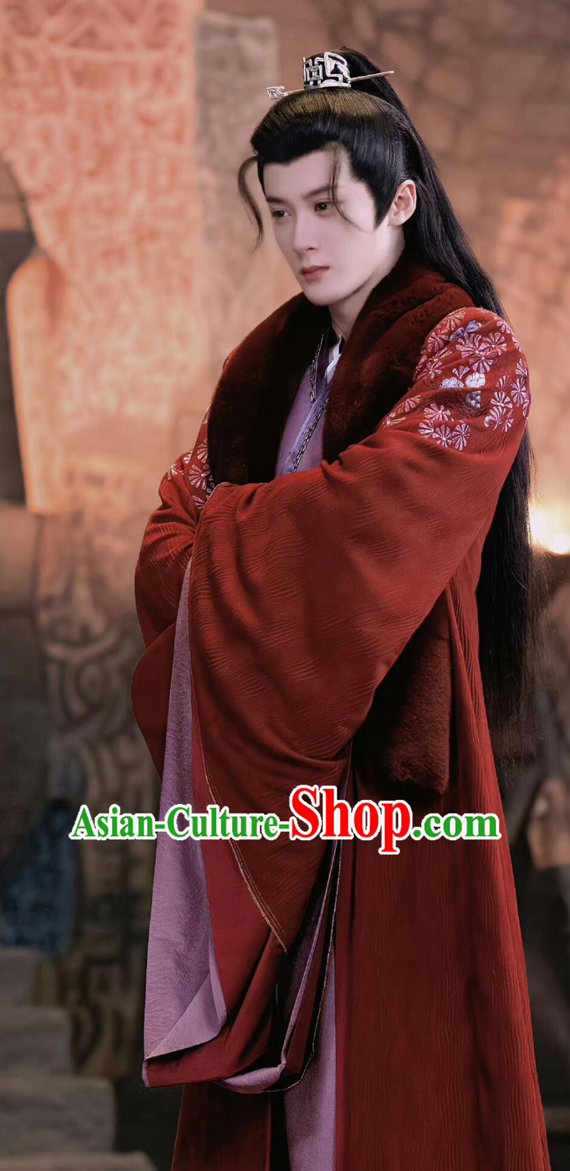 Ancient China Noble Childe Clothing Traditional Chinese Winter Hanfu TV Drama Lost You Forever Warrior Fangfeng Bei Red Costume