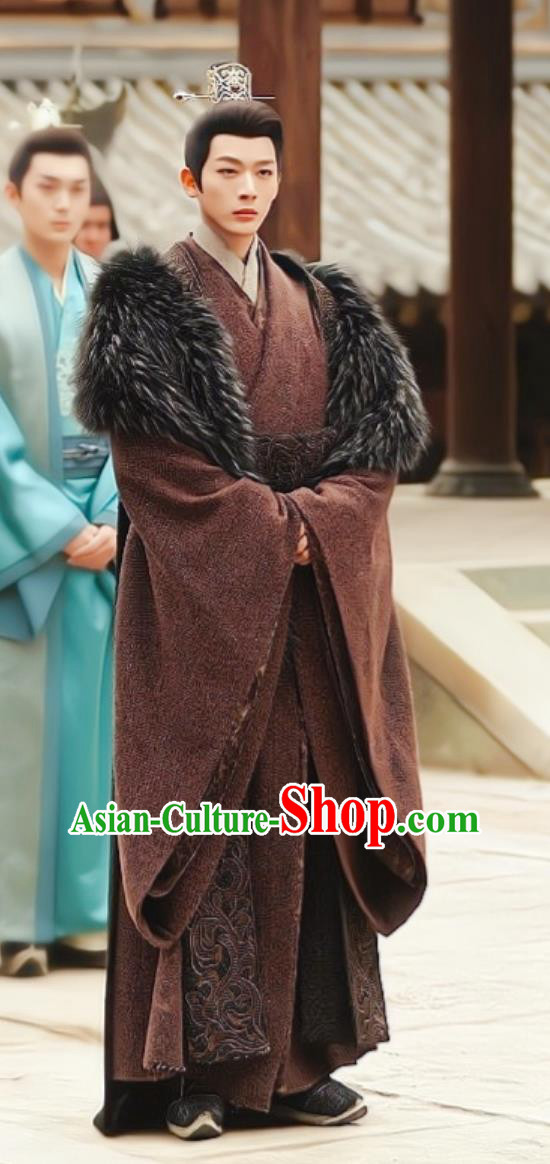 Ancient China Royal King Clothing Traditional Chinese Blue Winter Hanfu TV Series Drama Lost You Forever Emperor Xiyan Cang Xuan Costume