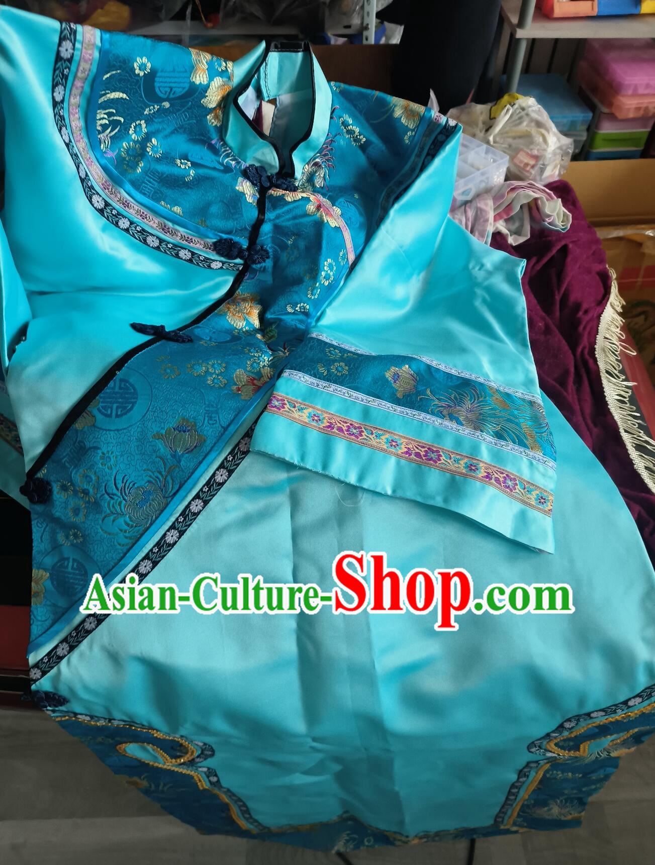 Chinese Qing Dynasty Empress Costume Ancient China Princess Clothing Traditional Palace Lady Blue Dress