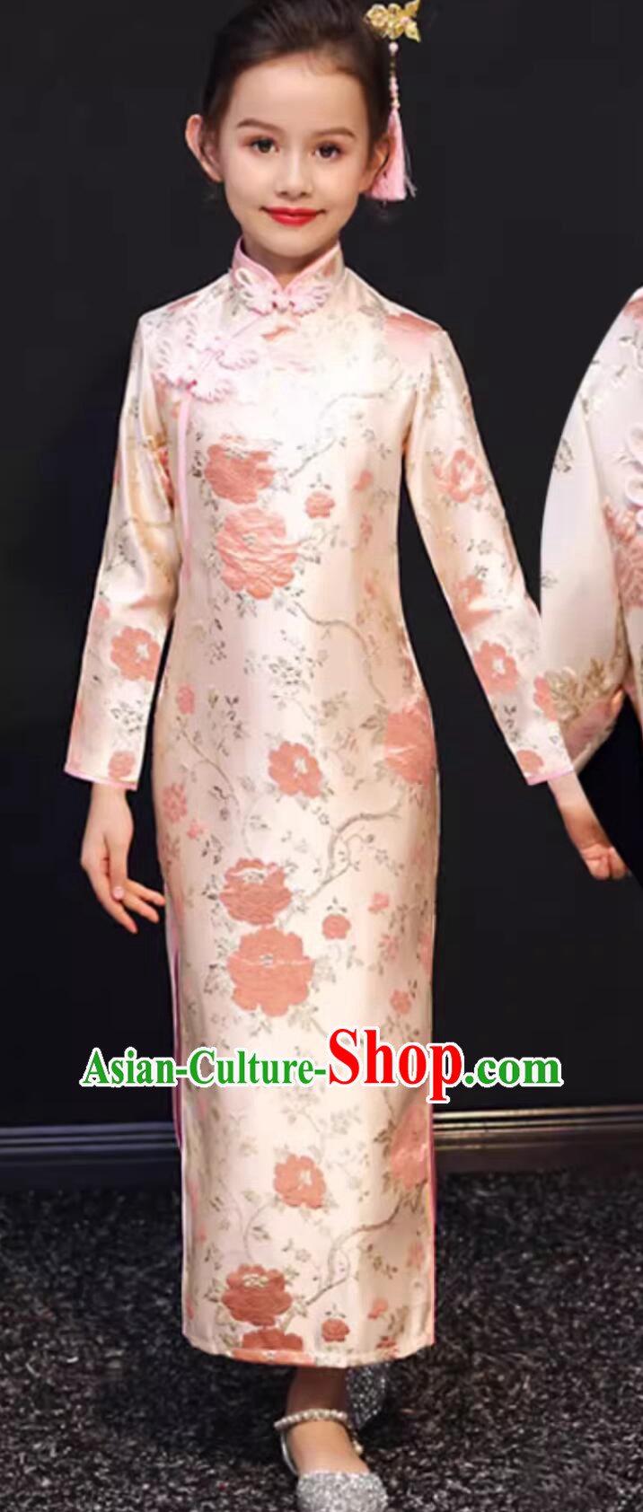 Traditional Chinese Clothing Classical Qipao China Cheongsam Long Sleeve Pink Dress
