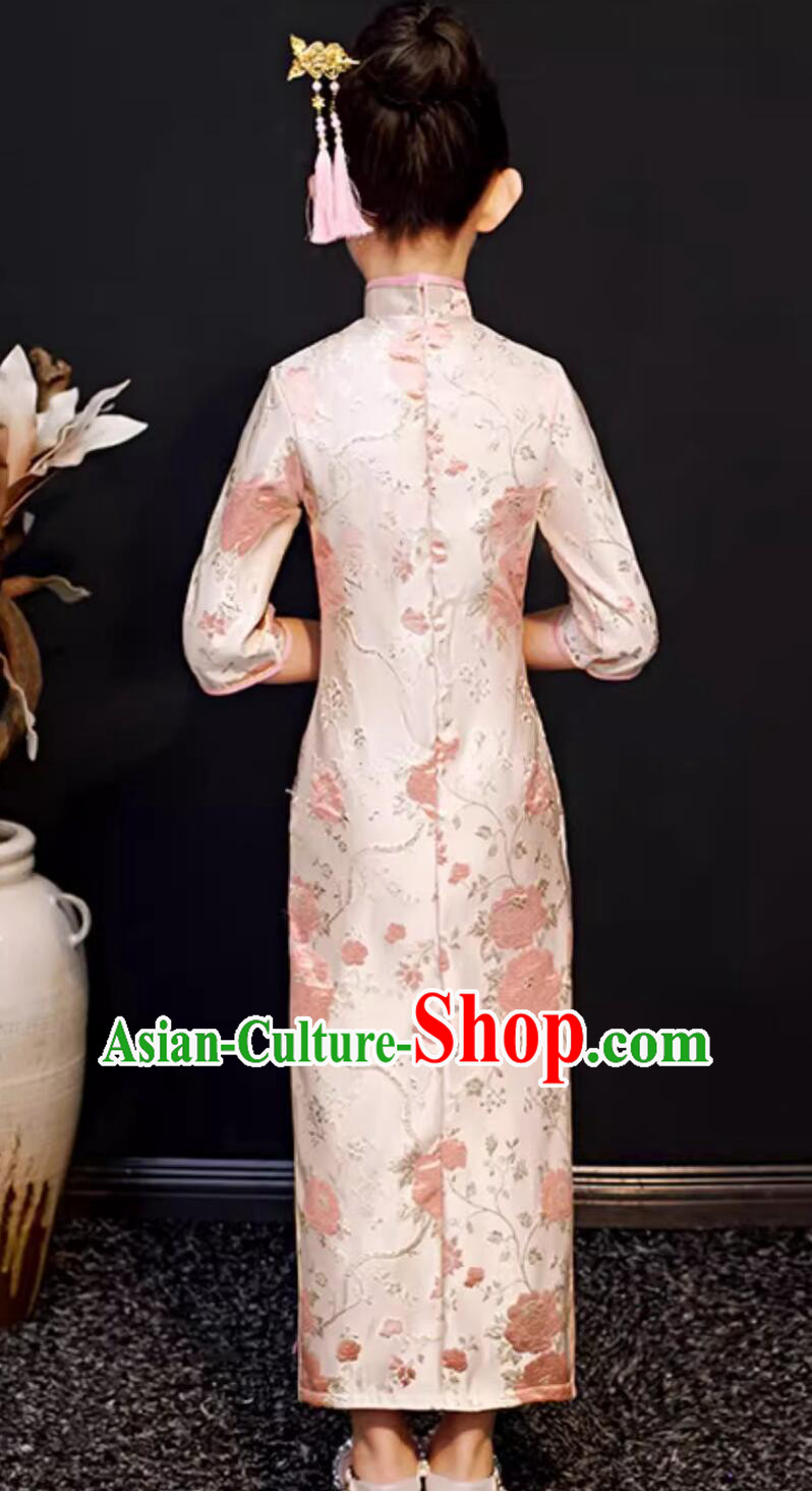 Traditional Chinese Clothing Classical Qipao China Cheongsam Long Sleeve Pink Dress