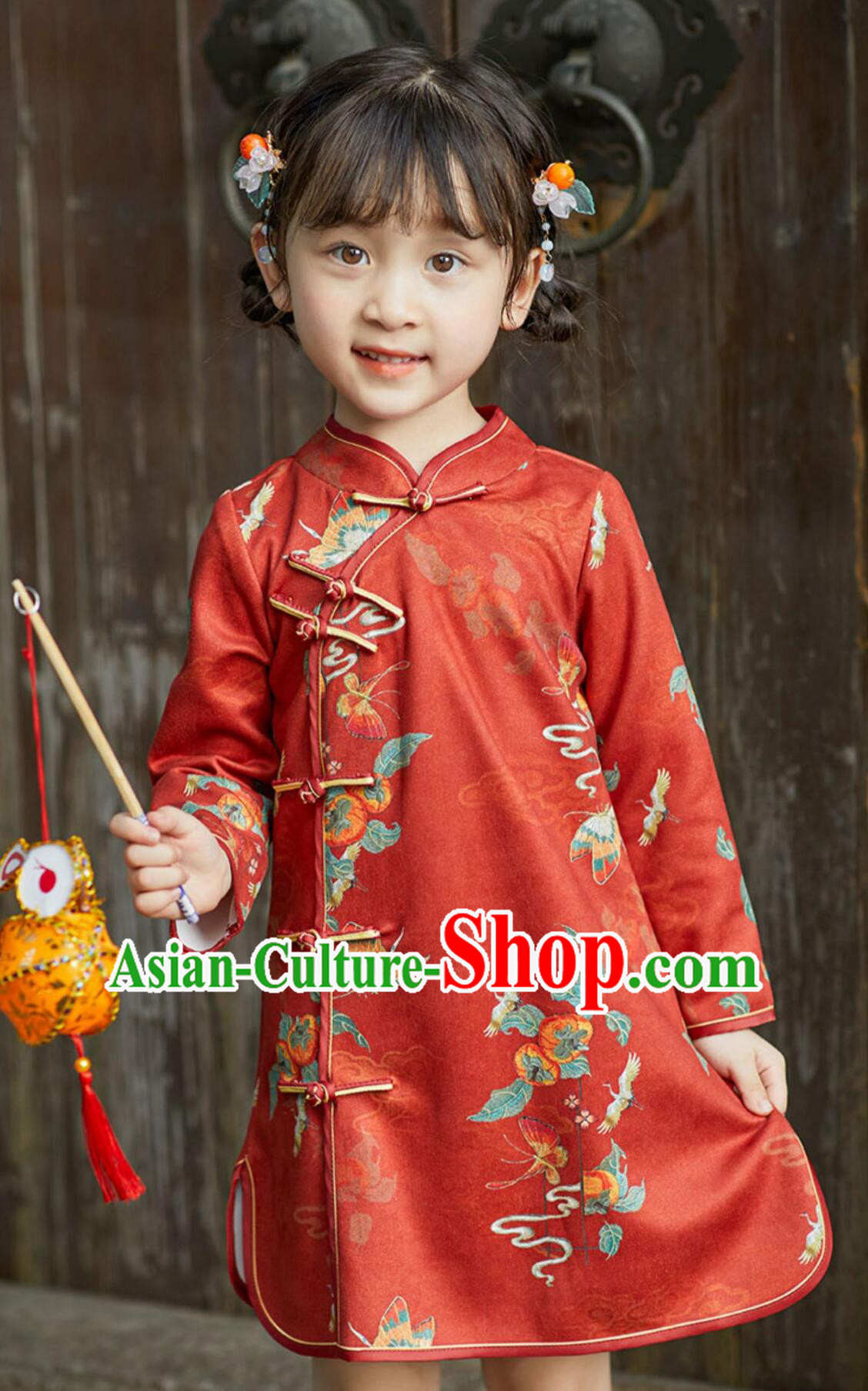 China Classical Dress Traditional Chinese Clothing Children Qipao Red Cheongsam