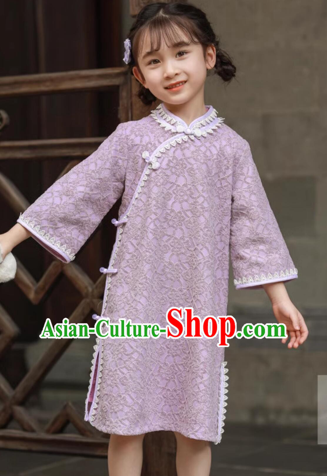 Traditional Chinese Clothing China Children Qipao Purple Cheongsam Classical Dress