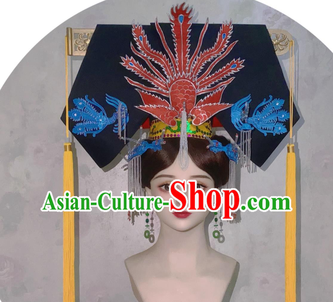 Ancient China Empress Qi Headgear TV Drama My Fair Princess Queen Grand Headpiece Traditional Chinese Qing Dynasty Manchu Woman Phoenix Hat