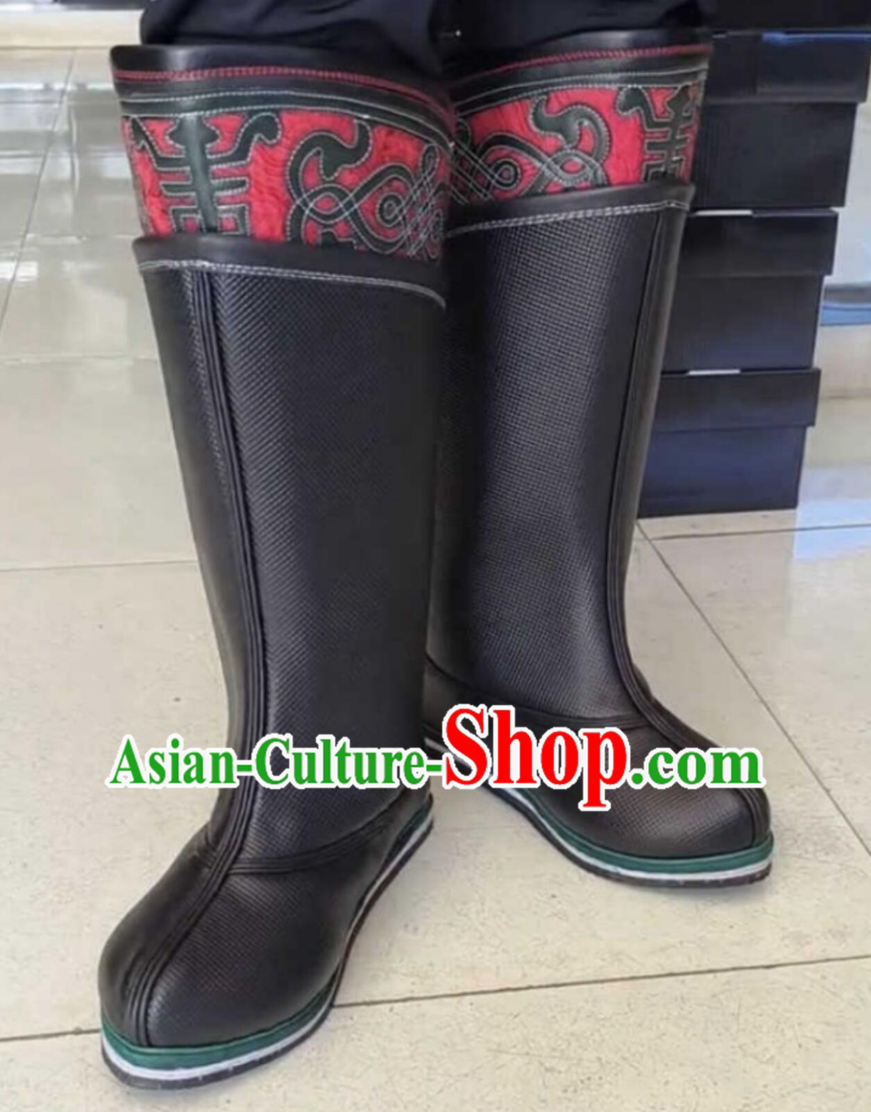 Handmade Mongol Shoes Traditional Chinese Mongolia Ethnic Black Cowhide  Boots Mongolian Minority Dance Shoes for Men