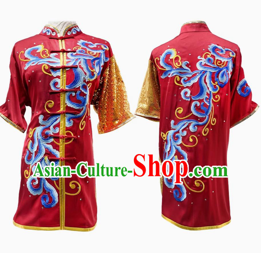 Chinese Traditional Kung Fu Costume Martial Arts Uniform Changquan Wushu Tournament Red Outfit Embroidered Clothing