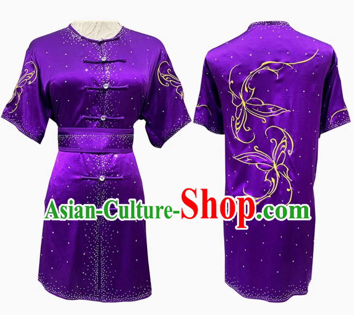 Traditional Martial Arts Costume Chinese Kung Fu Purple Suit Embroidered Butterfly Competition Outfit Wushu Tournament Clothing