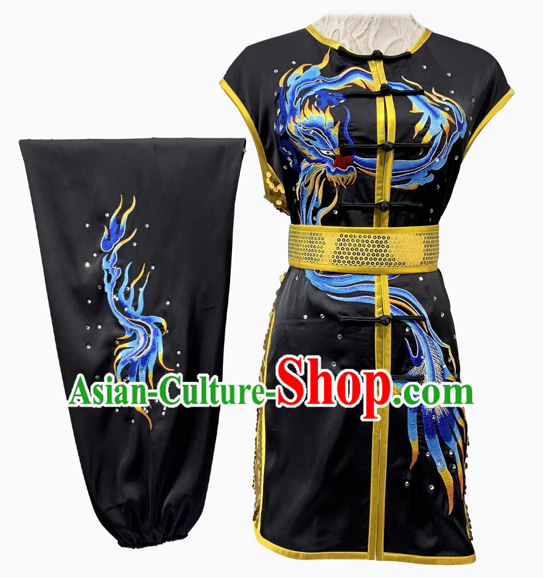 Top Wushu Tournament Clothing Traditional Martial Arts Costume Chinese Kung Fu Black Suit Embroidered Dragon Competition Outfit