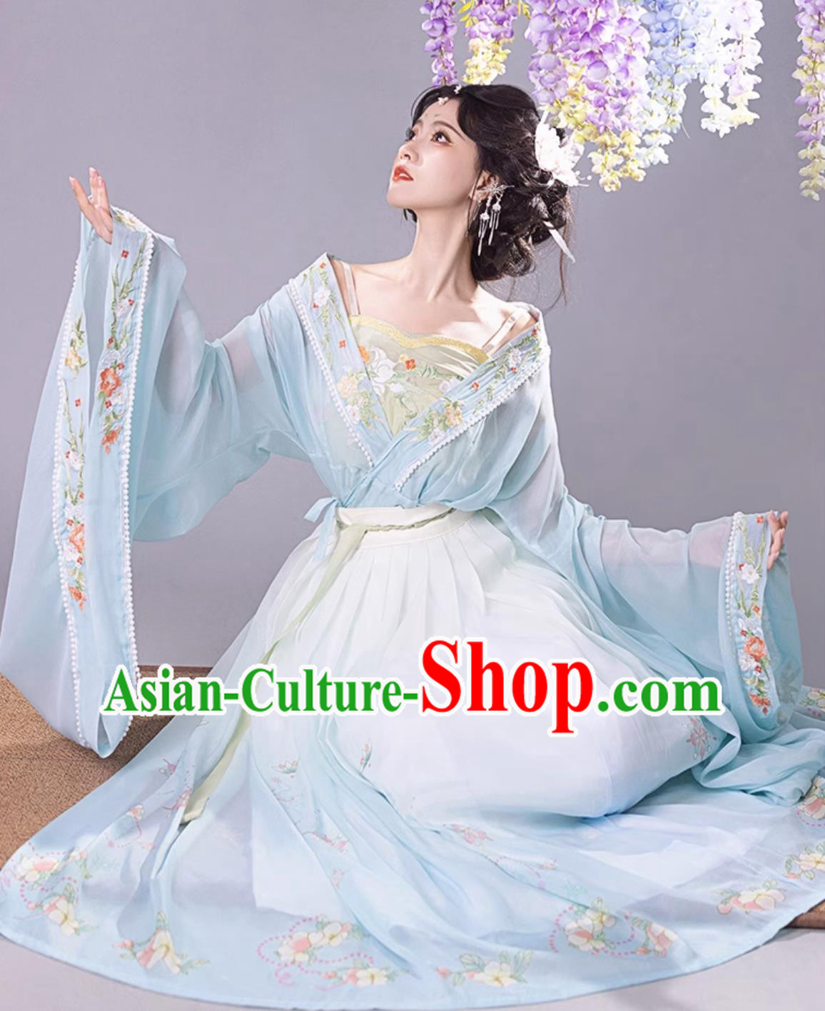Chinese Traditional Blue Hanfu Dress Jin Dynasty Princess Embroidered Clothing Ancient China Fairy Costume