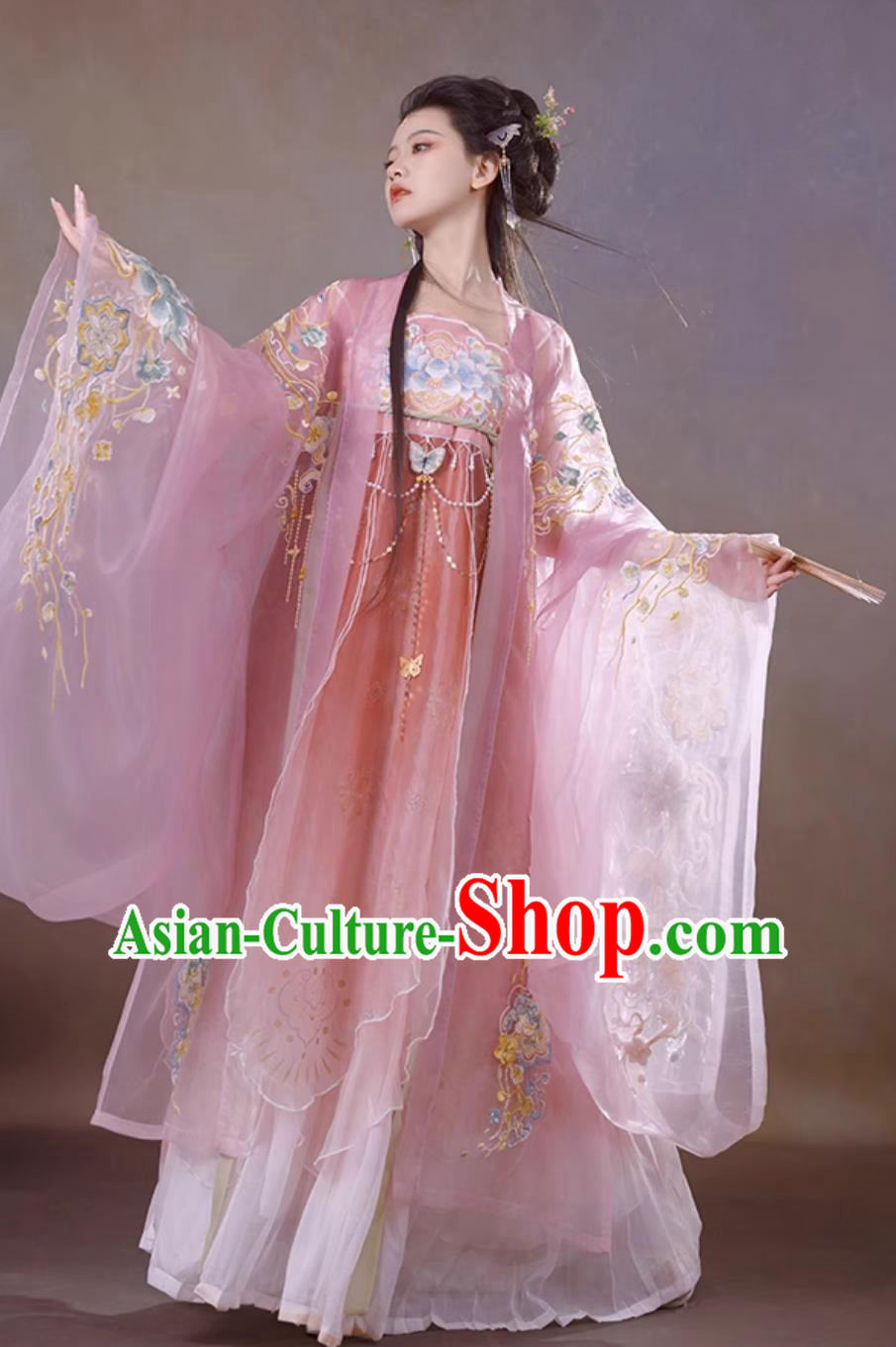 Chinese Traditional Pink Hanfu Dress Tang Dynasty Princess Embroidered Clothing Ancient China Flower Fairy Costume