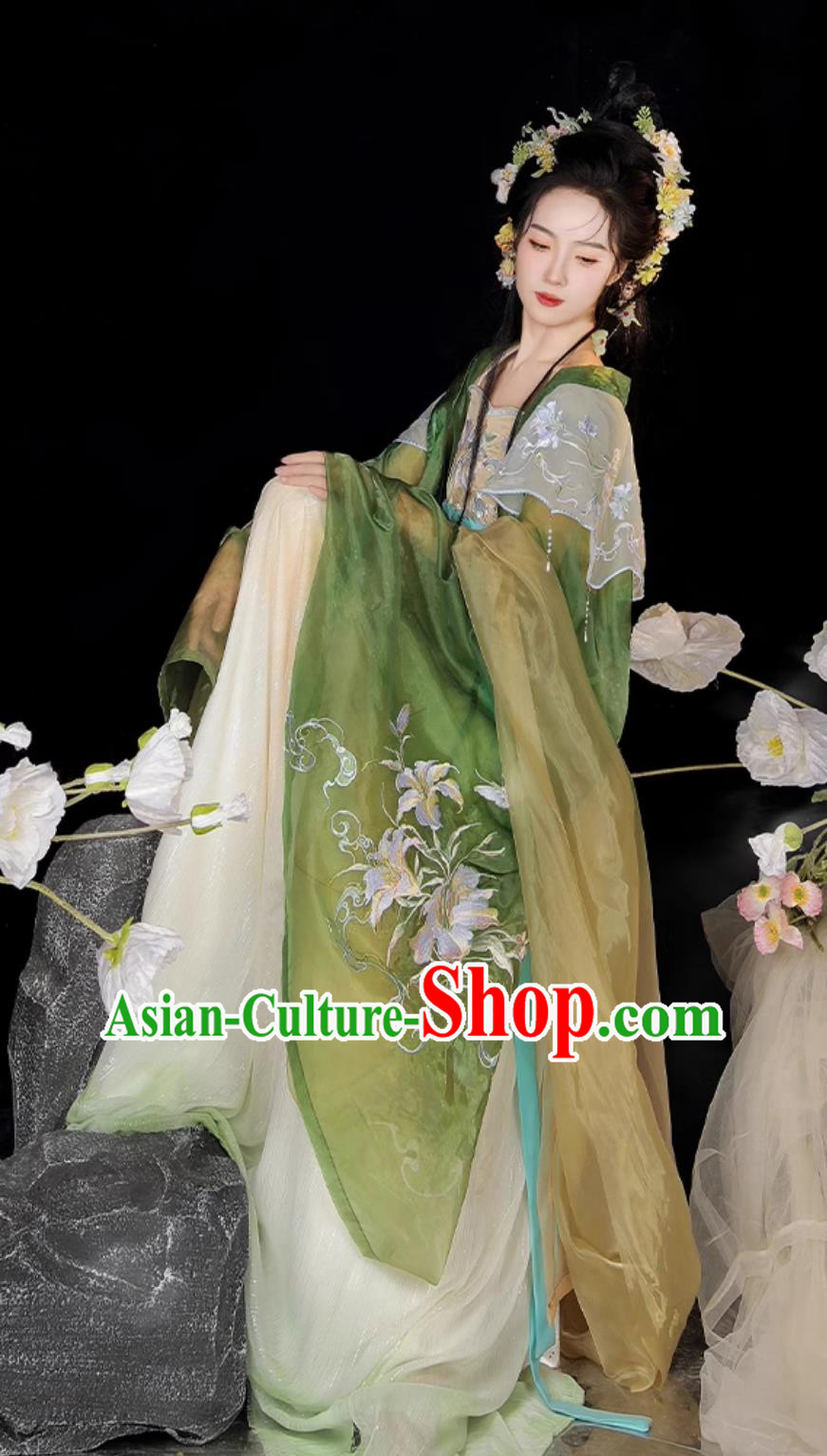 Ancient China Butterfly Fairy Costume Chinese Traditional Green Hanfu Dress Tang Dynasty Princess Embroidered Clothing