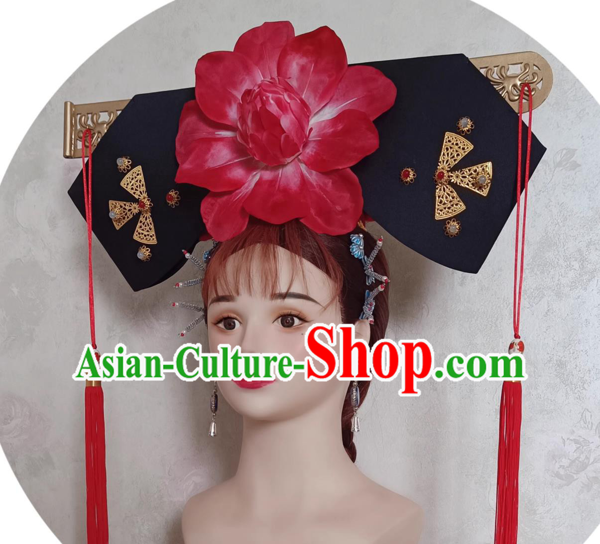 China Qing Dynasty Palace Lady Hat Traditional Chinese Manchu Woman Headdress TV Series Princess Pearl Qing Er Headgear