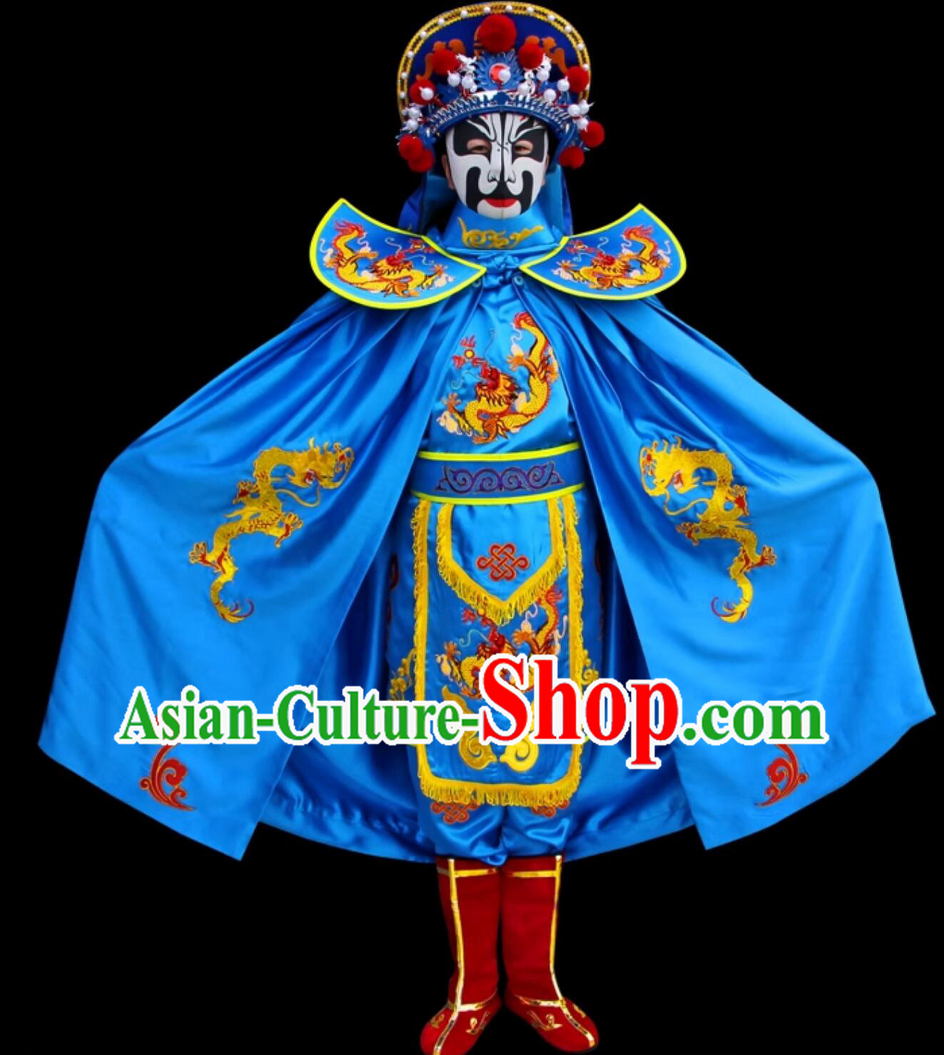 Chinese Traditional Bian Lian Blue Outfit Mask Change Costume and Hat Professional Sichuan Opera Mask Changing Clothing Complete Set