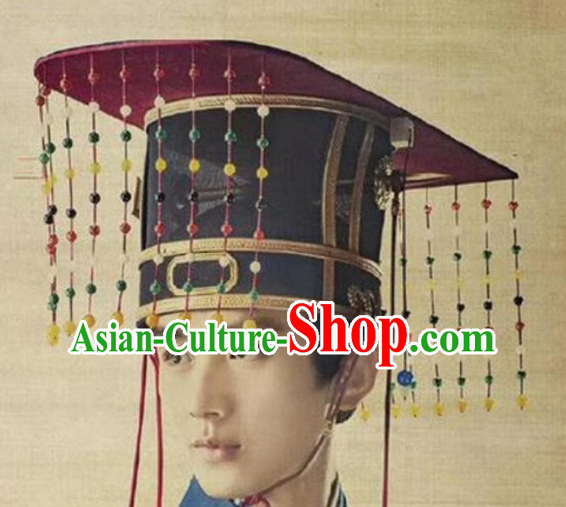 TV Series The Imperial Age Handmade Ming Dynasty Emperor Tassel Hat Chinese Traditional Hanfu Headpiece Ancient China Gems Hair Crown